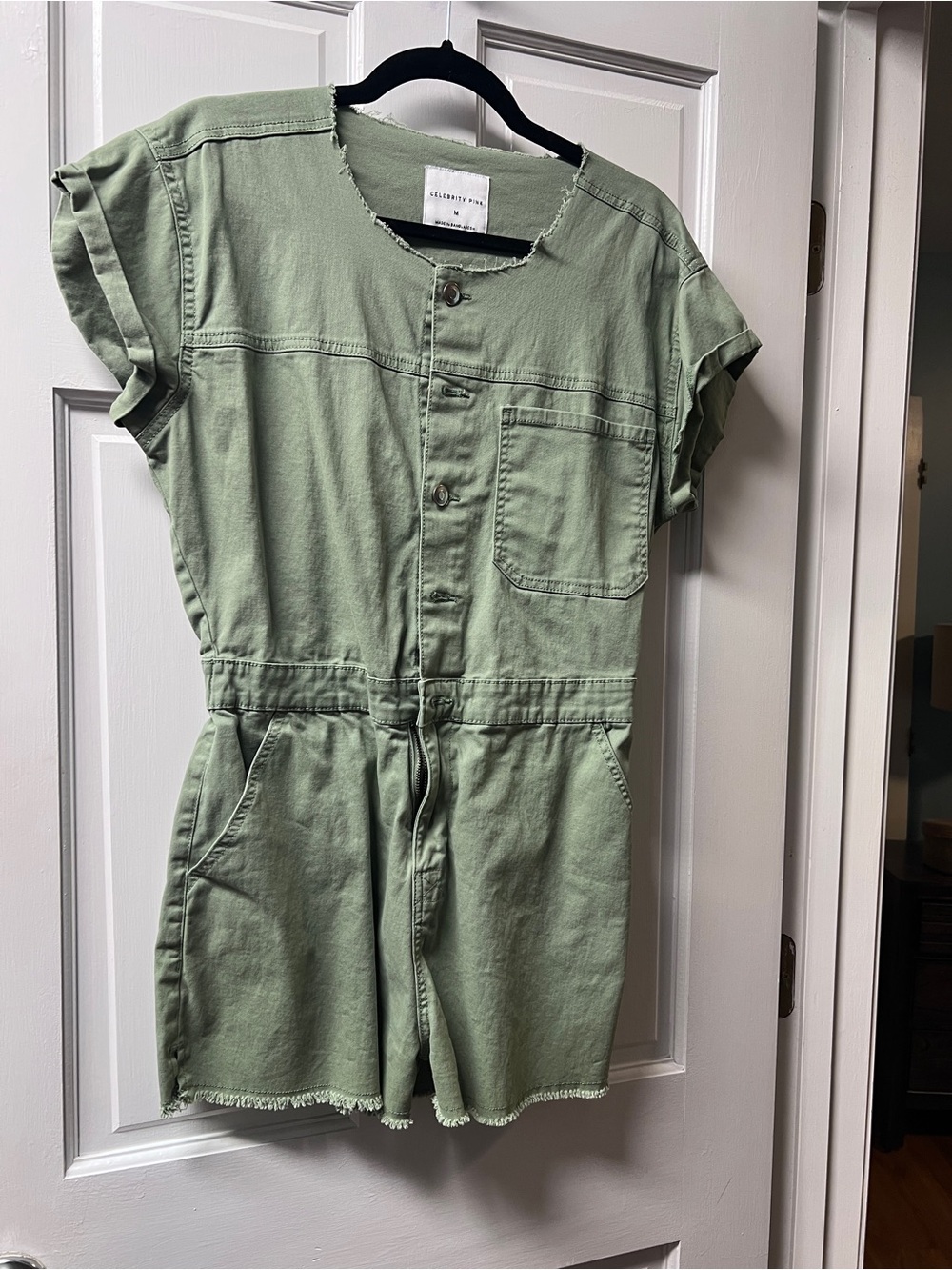 Utility Romper for  in Sage Green - Casual Shortalls